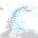 A map showing the journey of A68a, along with routes taken by previous icebergs.
